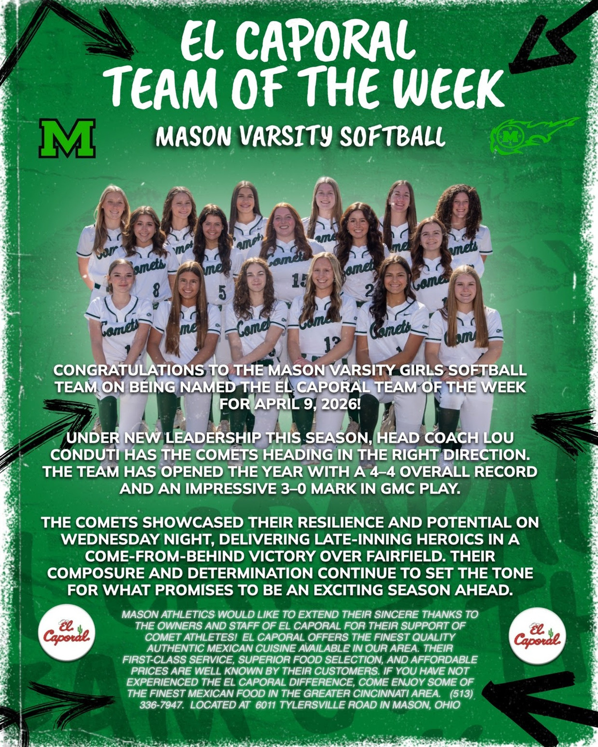 The Softball Team has been honored as this week’s El Caporal Team of the Week!